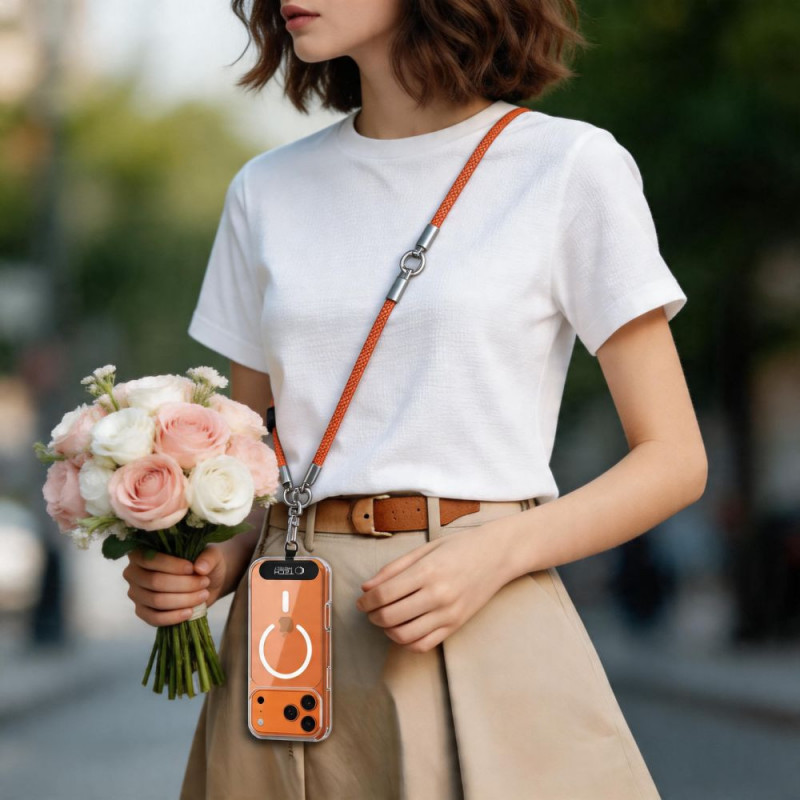 Tech-Protect C10S Rope Crossbody & Wrist tālruņa siksniņu komplekts, oranžs/titāna