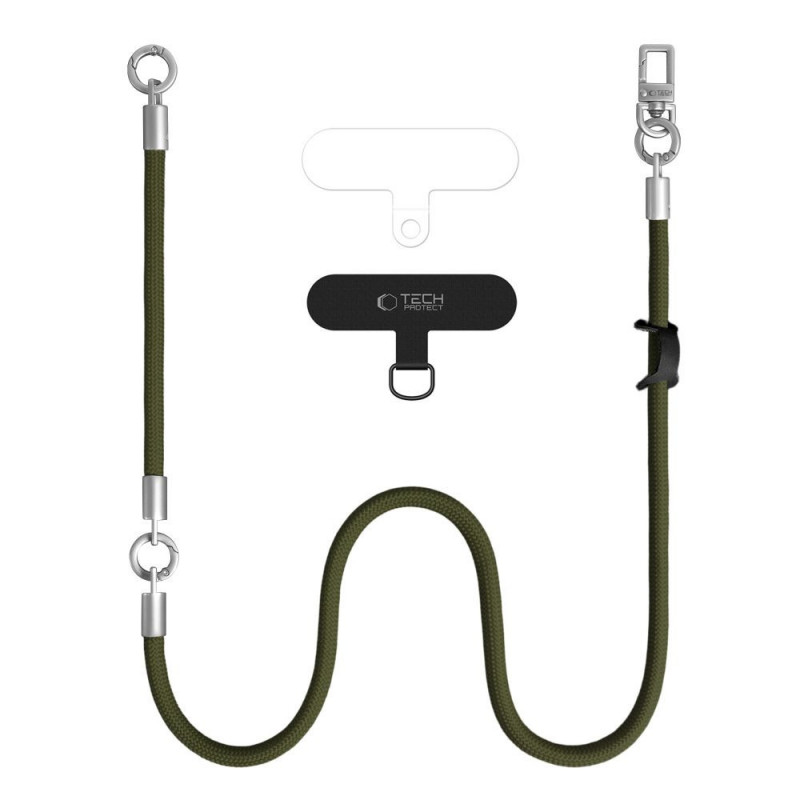 Tech-Protect C10S Rope Crossbody & Wrist tālruņa siksniņu komplekts, olīvzaļš/titāna