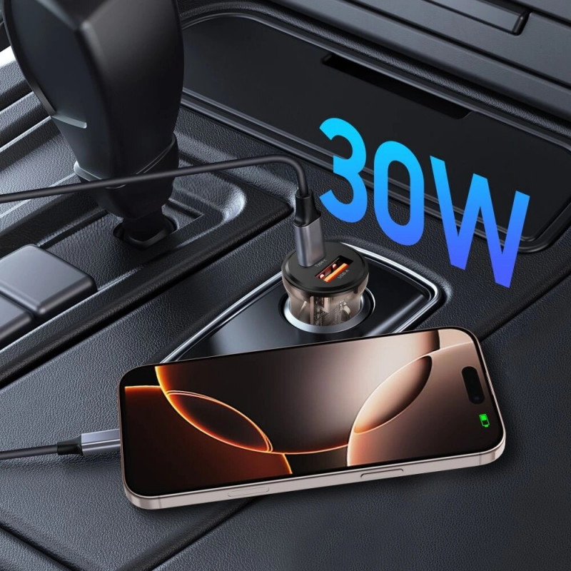 Tech-Protect CC01 2 portu auto lādētājs USB-A / USB-C, PD 30W / QC 3.0, melns