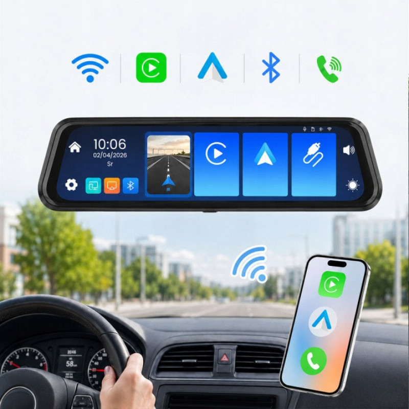 ORLLO Autoplay PRO 4K priekšējā un aizmugurējā auto video kamera, GPS, Wi-Fi