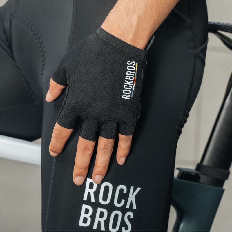 Rockbros TLS004 ROAD TO SKY īsās amortizējošās riteņbraucēju cimdi L, melni