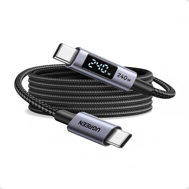 Ugreen L530 USB-C uz USB-C kabelis, PD 240 W, 480 Mbps, ar displeju, 2 m, melns