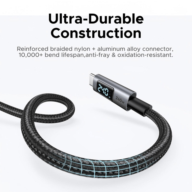 Ugreen L530 USB-C uz USB-C kabelis, PD 240 W, 480 Mbps, ar displeju, 2 m, melns
