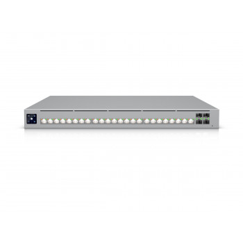 Ubiquiti UniFi slēdzis 32x 2.5G RJ45 / 16x 10G RJ45 / 4x SFP28, pārvaldāms, uzstādāms 19″ statīvā, 1.3″ skārienekrāns