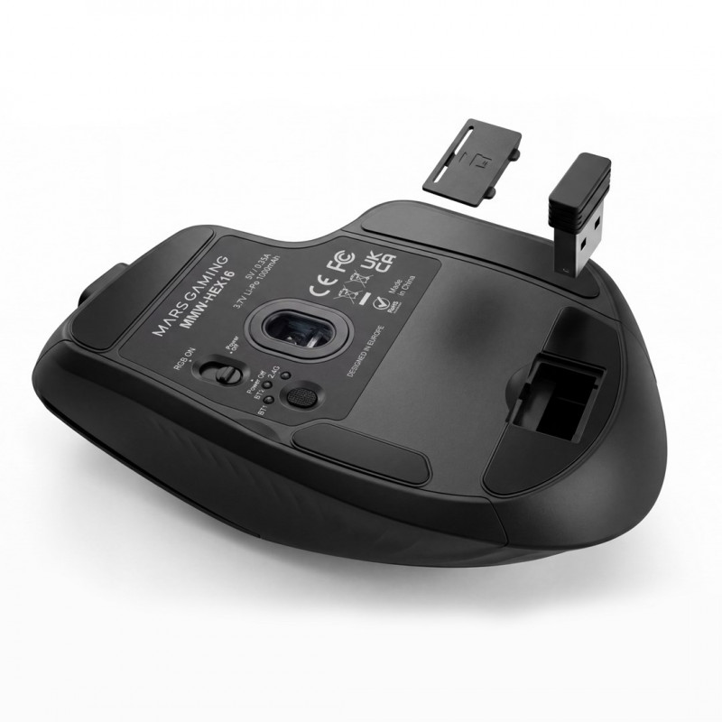 Tacens Mars Gaming MMW-HEX16 bezvadu spēļu pele, 24000 DPI, Bluetooth 5.2, 2.4 GHz