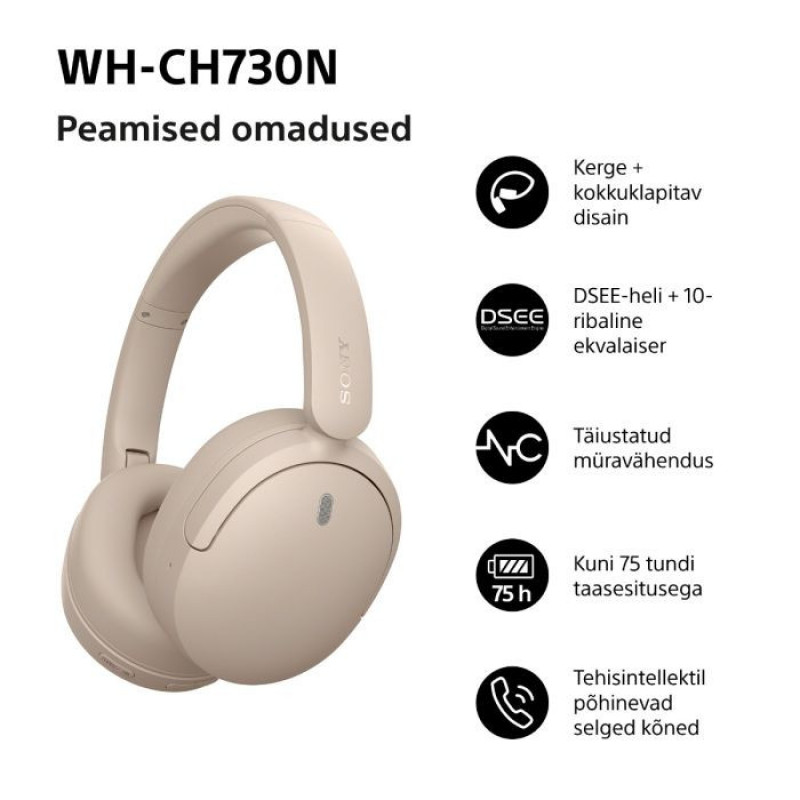Sony WH-CH730N Bluetooth apkārt auss austiņas ar mikrofonu, bēšas