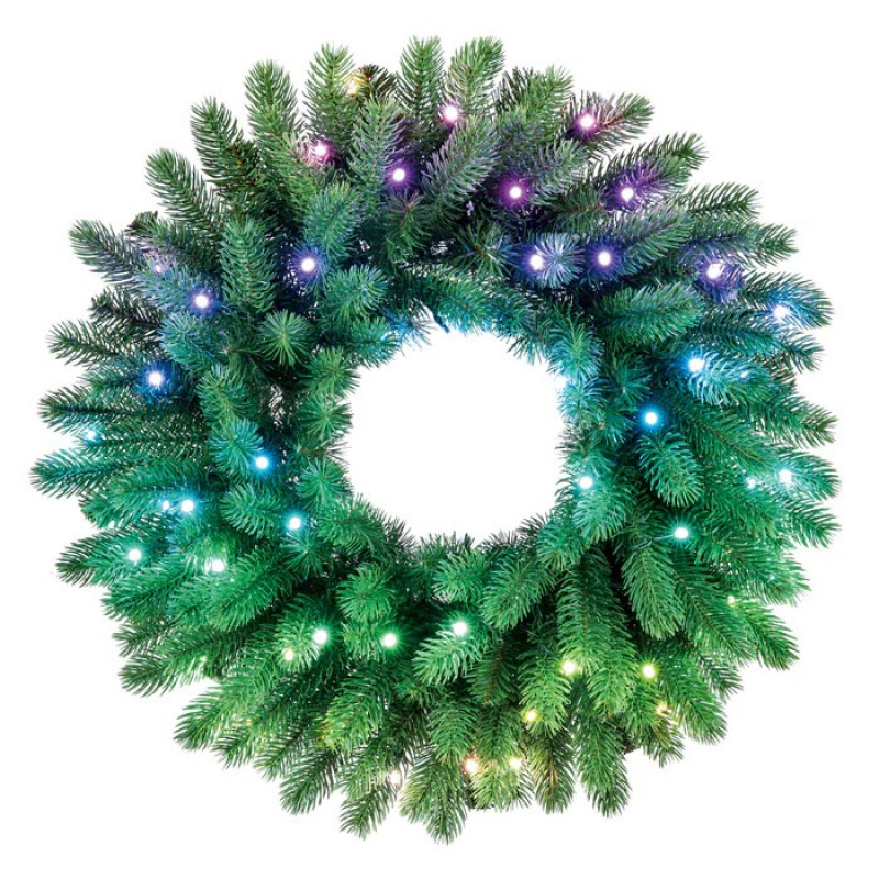 Twinkly iepriekš apgaismots vainags 50 RGB LED, zaļš vads, C tipa spraudnis, 60 cm