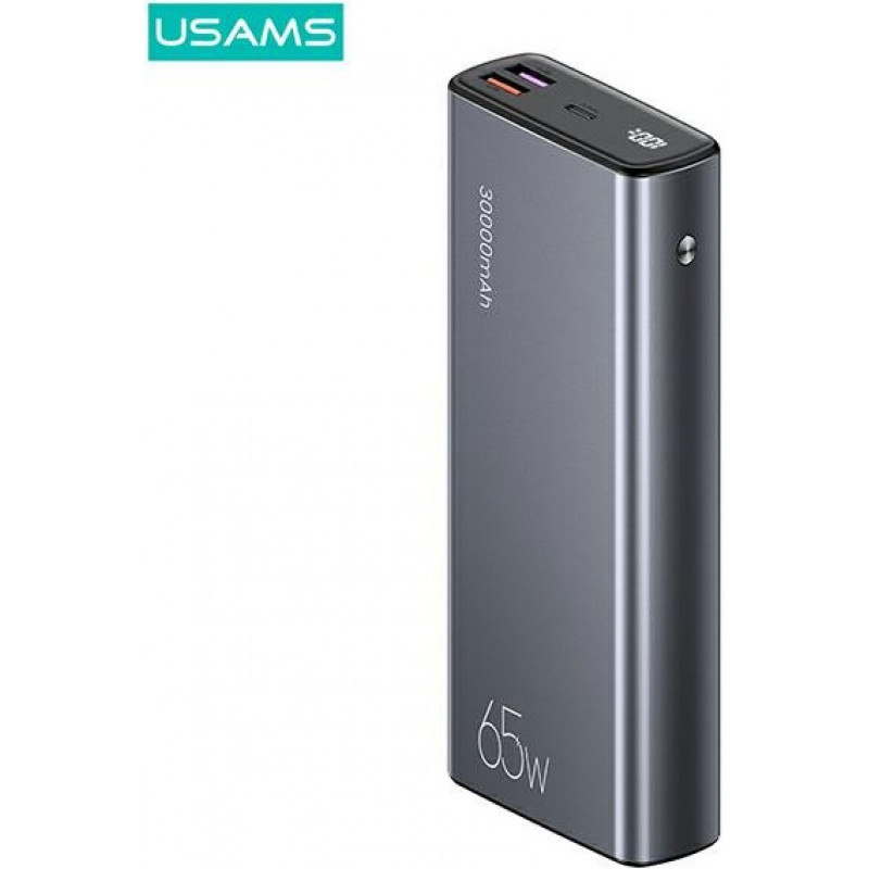 USAMS PB59 US-CD165 pārnēsājamais akumulators 30000 mAh, 65 W, 2x QC3.0 + PD, melns, ar USB-C uz USB-C kabeli