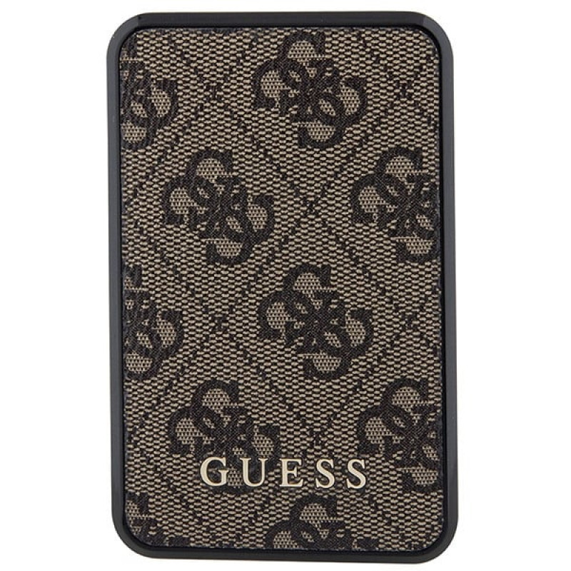 Guess GUPB10DP4GEGW pārnēsājamais akumulators 10000 mAh, 18 W, 4G Leather Metal Logo, brūns