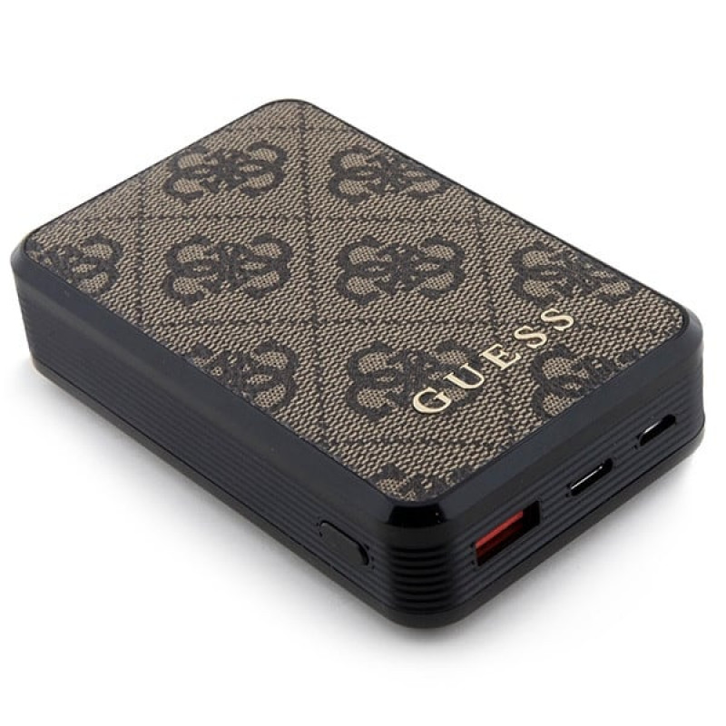Guess GUPB10DP4GEGW pārnēsājamais akumulators 10000 mAh, 18 W, 4G Leather Metal Logo, brūns