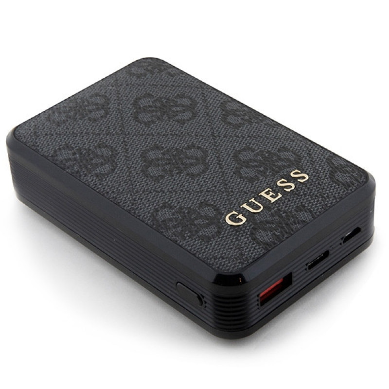 Guess GUPB10DP4GEGK pārnēsājamais akumulators 10000 mAh, 18 W, 4G Leather Metal Logo, melns