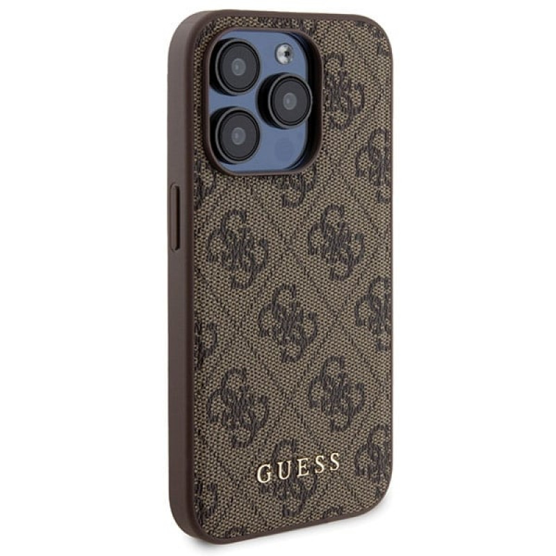 Guess GUBPM5P15X4GEMGW cietais futrālis Apple iPhone 15 Pro Max + 5000 mAh MagSafe pārnēsājamais akumulators, 4G Metal Logo, brūns