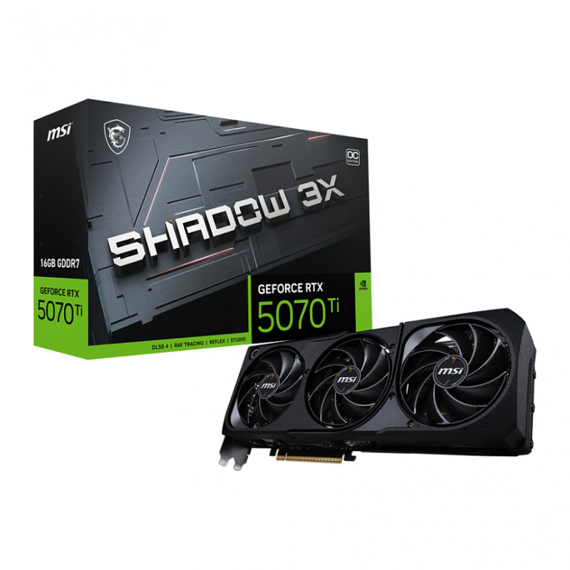 MSI GeForce RTX 5070 Ti 16G Shadow 3X OC videokarte, 16 GB GDDR7, 3 ventilatori