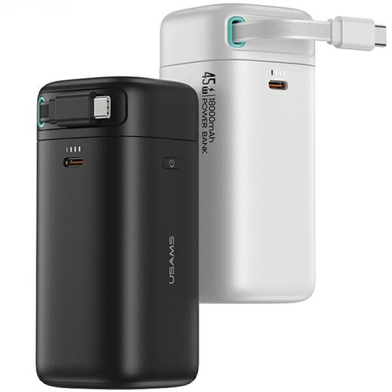 USAMS US-CD216 XMF Series ārējais akumulators 18000 mAh, PD 45W ātrā uzlāde, ar USB-C kabeli, balts