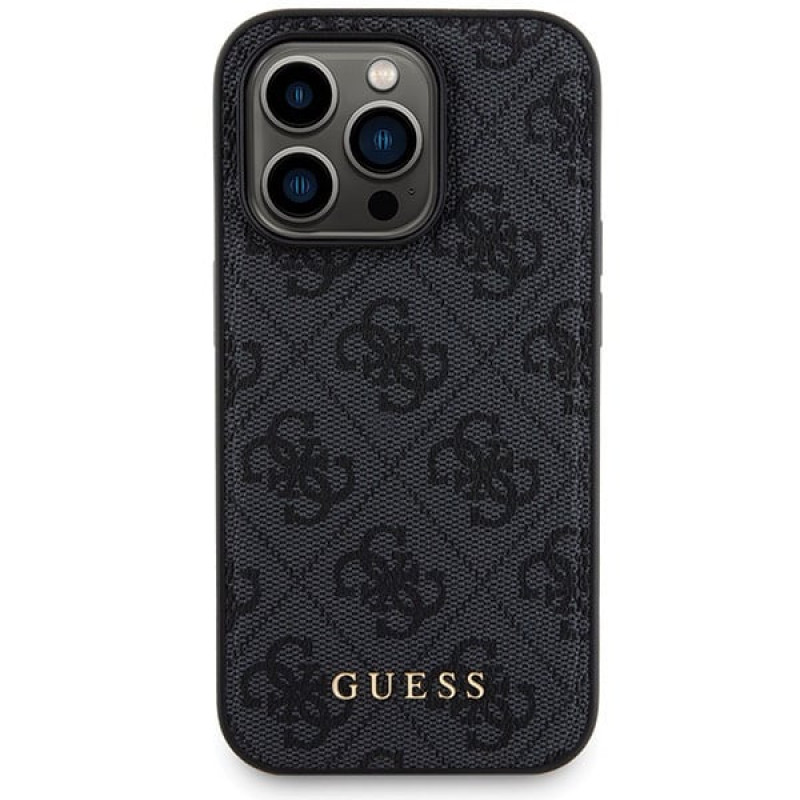 Guess GUBPM5P14L4GEMGK Apple iPhone 14 Pro cietais maciņš + 5000 mAh MagSafe pārnēsājamais akumulators komplektā, 4G Metal Logo, melns