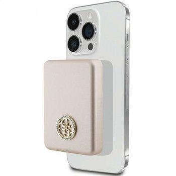 Guess GUPBM5AL4DMD 4G Strassed Metal Logo MagSafe indukcijas ārējais akumulators 5000 mAh, 15W, zelta