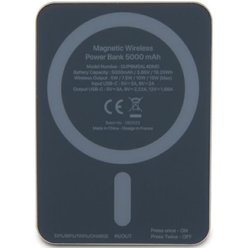 Guess GUPBM5AL4DMD 4G Strassed Metal Logo MagSafe indukcijas ārējais akumulators 5000 mAh, 15W, zelta