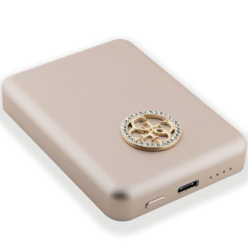 Guess GUPBM5AL4DMD 4G Strassed Metal Logo MagSafe indukcijas ārējais akumulators 5000 mAh, 15W, zelta