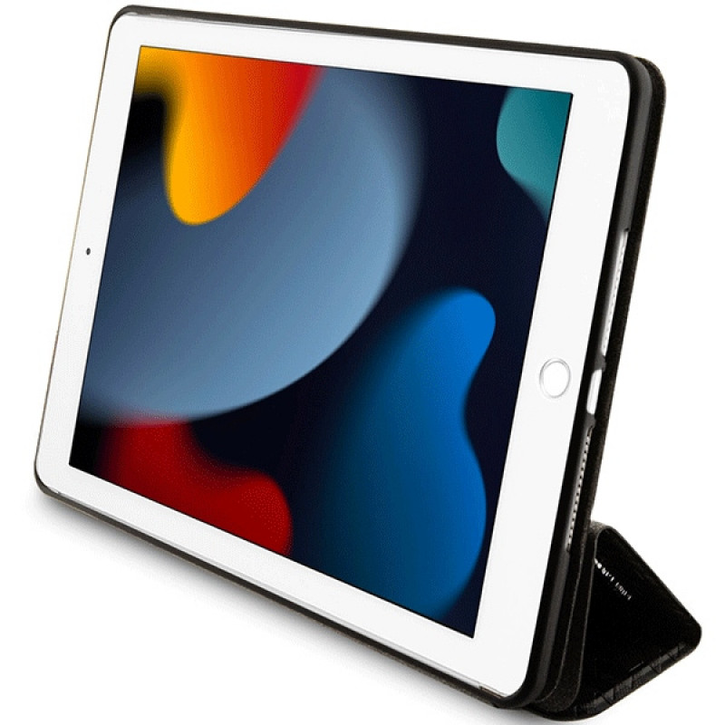 Karl Lagerfeld KLFC10SAKHPKK Saffiano Monogram Ikonik grāmatveida futrālis Apple iPad 10.2 (7., 8., 9. paaudze), melns