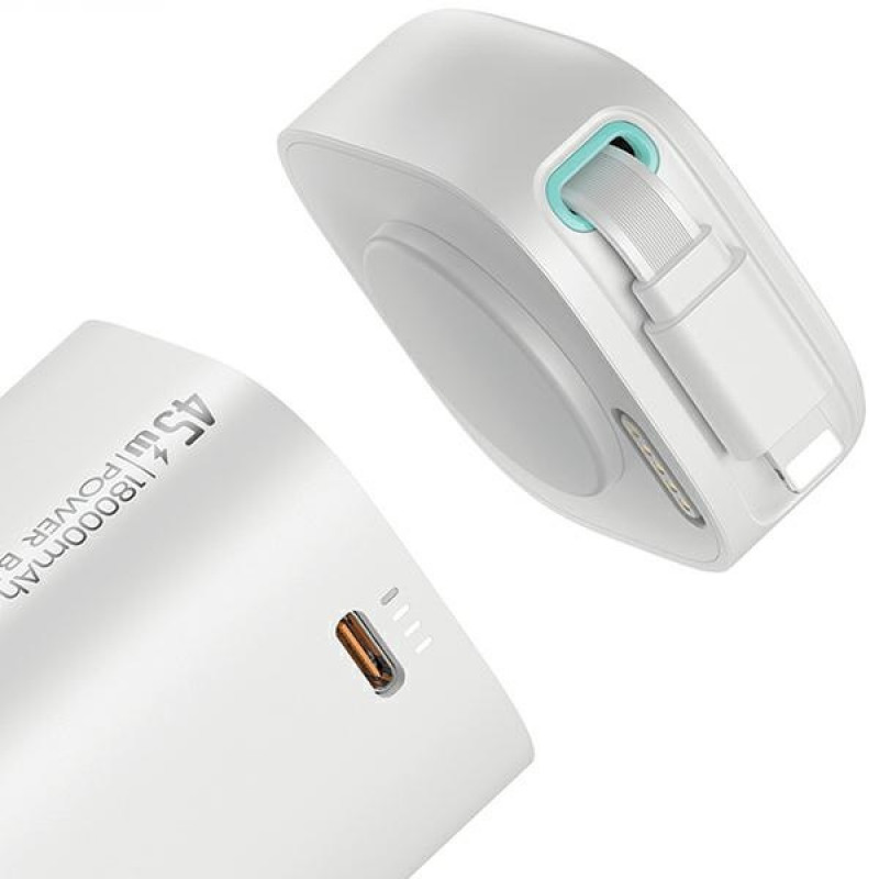 USAMS US-CD217 XMF Series ārējais akumulators 18000 mAh, PD 45W ātrā uzlāde, ar Lightning kabeli, balts