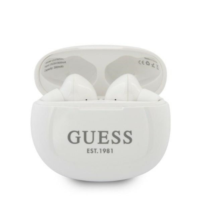 Guess GUTWS1CWHTWS bezvadu austiņas ar dokstaciju, Bluetooth 5.0, baltas