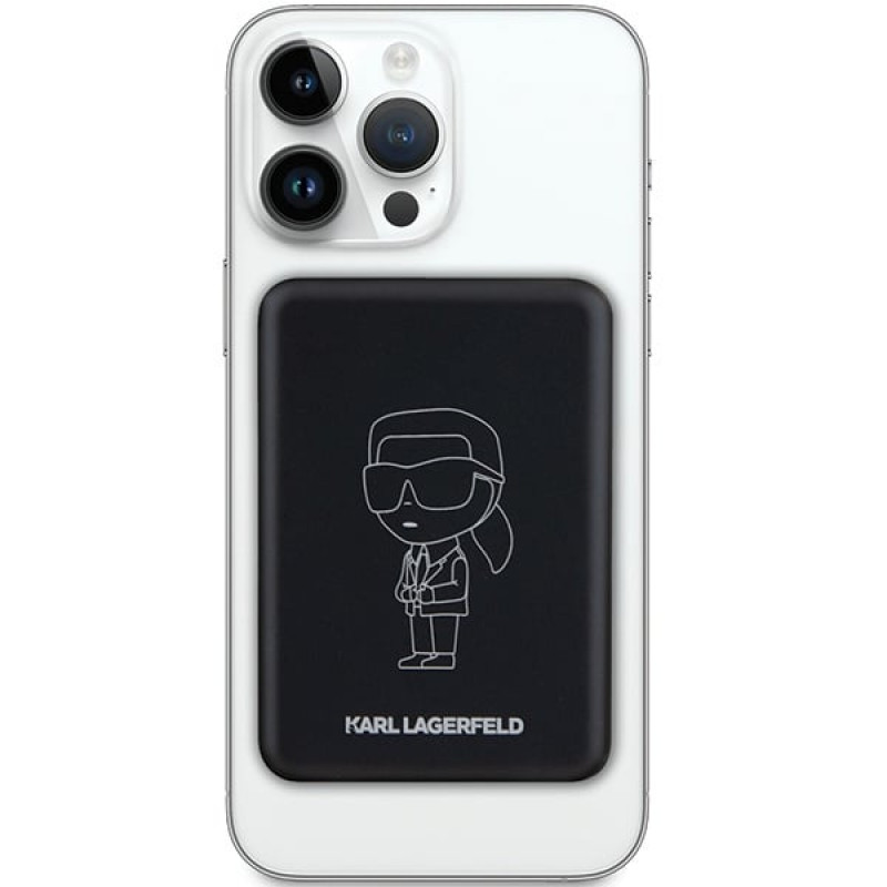 Karl Lagerfeld KLPBM5KIOTTGK indukcijas barošanas bloks 5000 mAh 15W, Outline Ikonik, MagSafe, melns