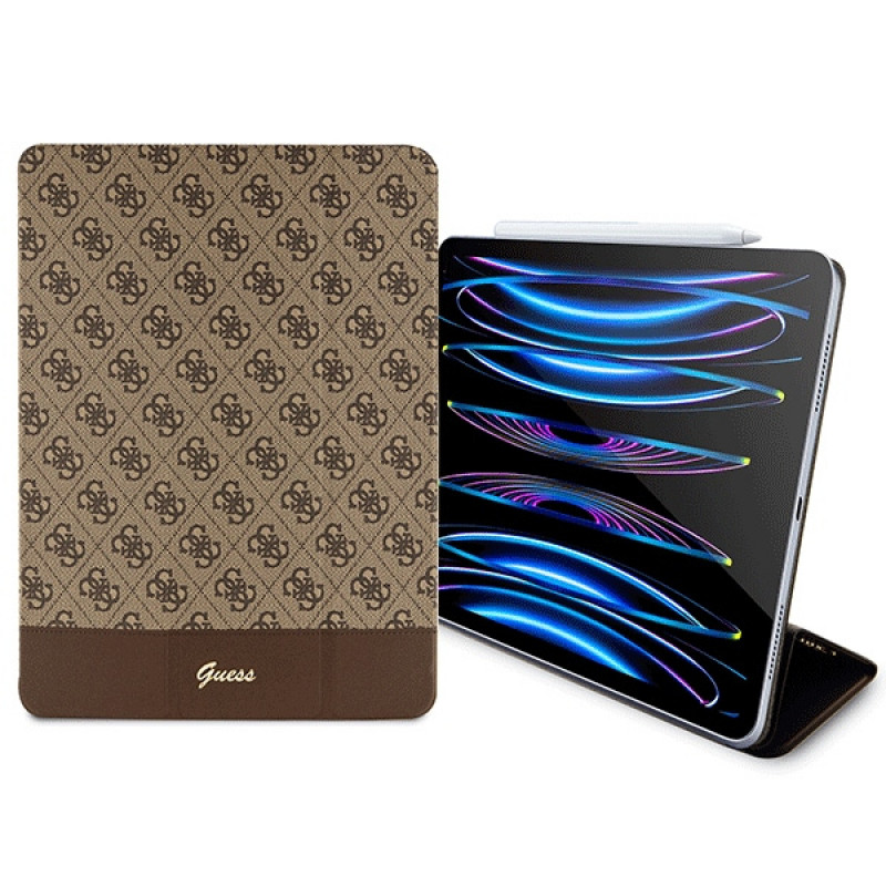 Guess GUFCP12PS4SGW vāciņš Apple iPad Pro 12.9 (2020/2021/2022, 4./5./6. paaudze), 4G Stripe Allover, brūns
