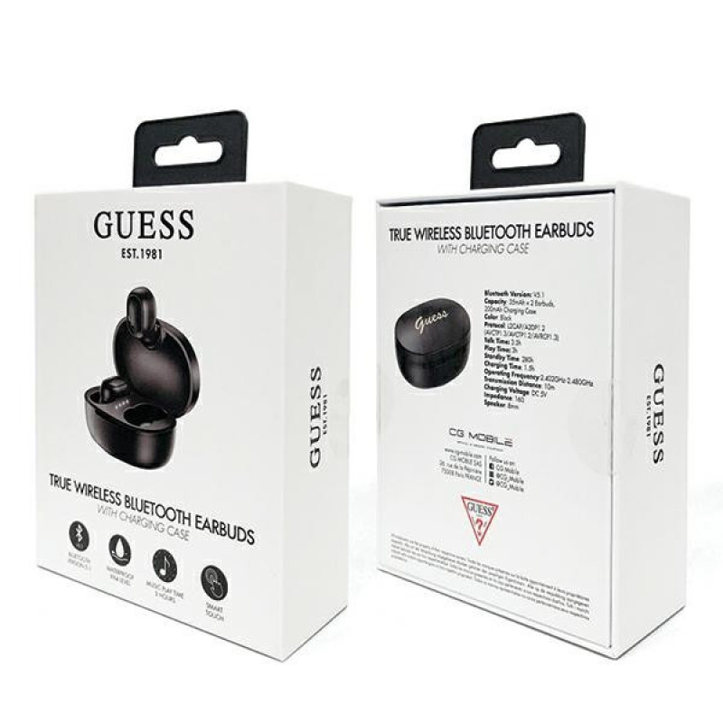 Guess GUTWST30BK bezvadu TWS austiņas ar dokstaciju, Bluetooth 5.0, melnas