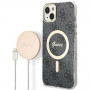 Guess GUBPP14SH4EACSK cietais futrālis Apple iPhone 14 + bezvadu lādētājs, 4G Print, MagSafe, melns