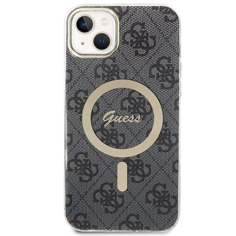 Guess GUBPP14SH4EACSK cietais futrālis Apple iPhone 14 + bezvadu lādētājs, 4G Print, MagSafe, melns