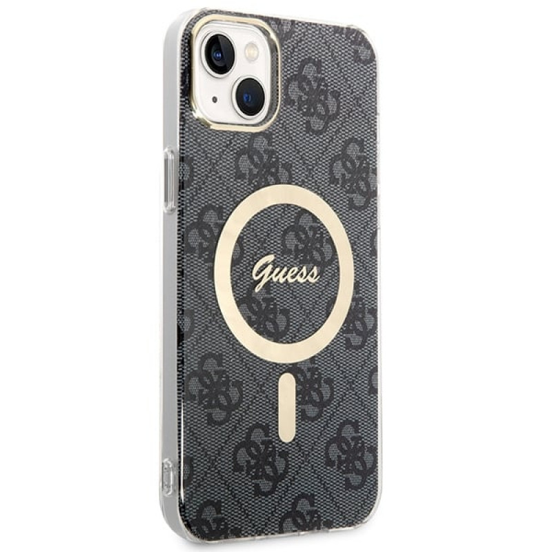 Guess GUBPP14SH4EACSK cietais futrālis Apple iPhone 14 + bezvadu lādētājs, 4G Print, MagSafe, melns