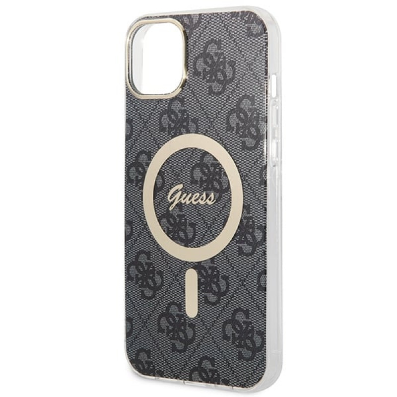 Guess GUBPP14SH4EACSK cietais futrālis Apple iPhone 14 + bezvadu lādētājs, 4G Print, MagSafe, melns