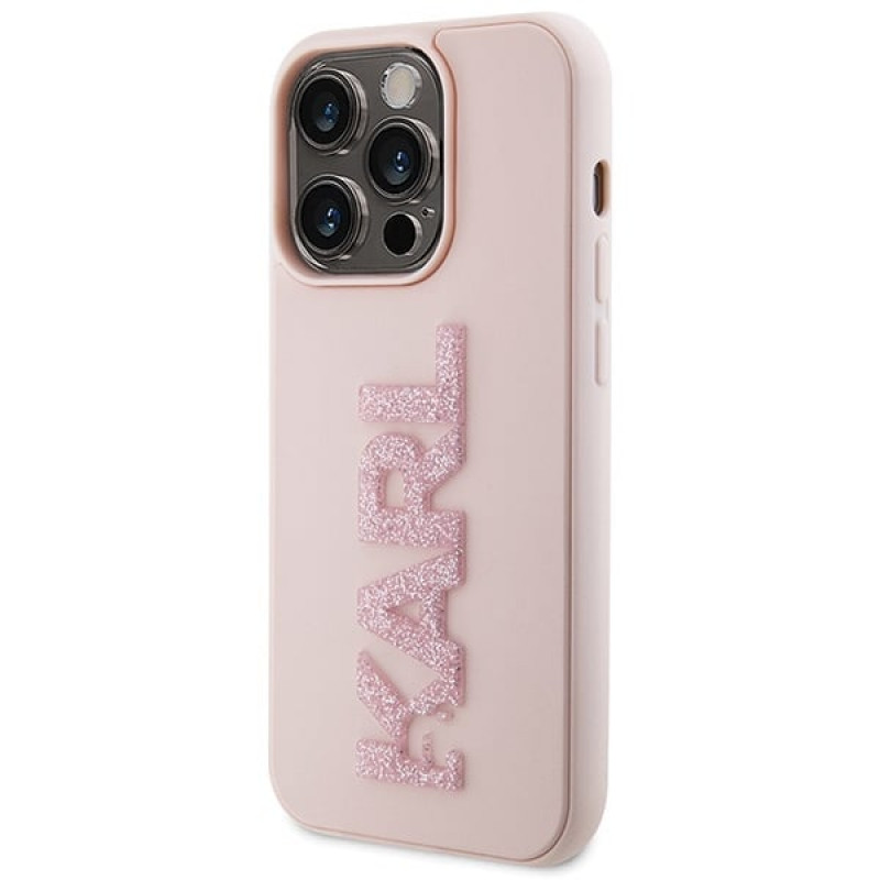 Karl Lagerfeld KLHCP15X3DMBKCP cietais maciņš Apple iPhone 15 Pro Max, 3D Rubber Glitter Logo, rozā