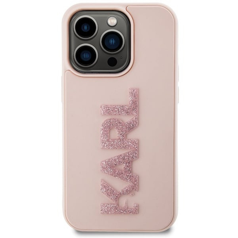 Karl Lagerfeld KLHCP15X3DMBKCP cietais maciņš Apple iPhone 15 Pro Max, 3D Rubber Glitter Logo, rozā