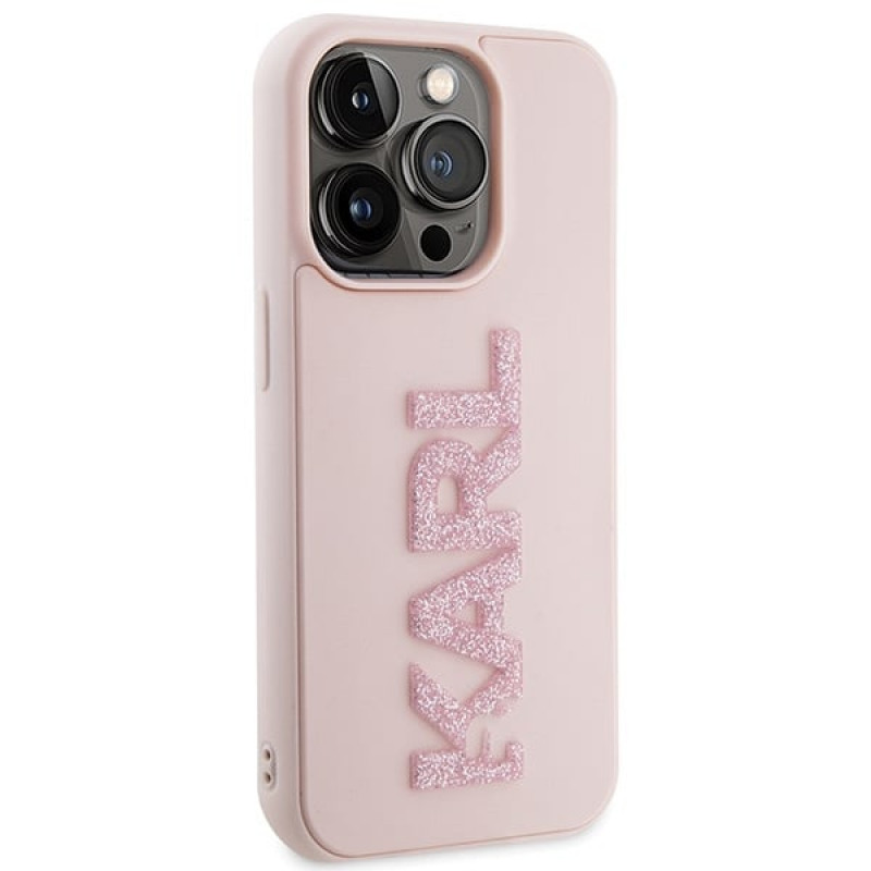Karl Lagerfeld KLHCP15X3DMBKCP cietais maciņš Apple iPhone 15 Pro Max, 3D Rubber Glitter Logo, rozā