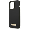 Guess GUHMP14XSBPLK Apple iPhone 14 Pro Max cietais futrālis, Silicone Logo Plate MagSafe, melns