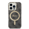 Guess GUBPP14XH4EACSK Apple iPhone 14 Pro Max maciņš + bezvadu lādētājs, melns cietais maciņš, 4G Print, MagSafe
