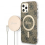 Guess GUBPP12MH4EACSW Maciņš + bezvadu lādētājs Apple iPhone 12 / iPhone 12 Pro brūns cietais maciņš, 4G Print, MagSafe