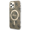 Guess GUBPP12MH4EACSW Maciņš + bezvadu lādētājs Apple iPhone 12 / iPhone 12 Pro brūns cietais maciņš, 4G Print, MagSafe