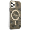 Guess GUBPP12MH4EACSW Maciņš + bezvadu lādētājs Apple iPhone 12 / iPhone 12 Pro brūns cietais maciņš, 4G Print, MagSafe