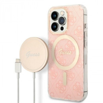Guess GUBPP13LH4EACSP Apple iPhone 13 Pro rozā hardcase ar bezvadu lādētāju, 4G Print, MagSafe
