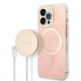 Guess GUBPP13LH4EACSP Apple iPhone 13 Pro rozā hardcase ar bezvadu lādētāju, 4G Print, MagSafe