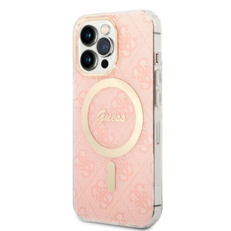 Guess GUBPP13LH4EACSP Apple iPhone 13 Pro rozā hardcase ar bezvadu lādētāju, 4G Print, MagSafe