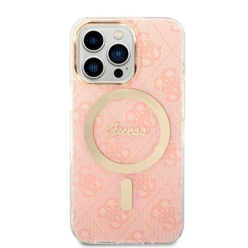 Guess GUBPP13LH4EACSP Apple iPhone 13 Pro rozā hardcase ar bezvadu lādētāju, 4G Print, MagSafe