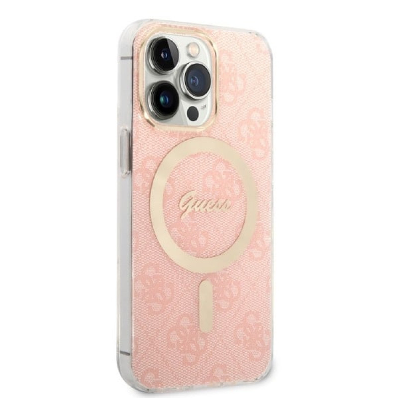 Guess GUBPP13LH4EACSP Apple iPhone 13 Pro rozā hardcase ar bezvadu lādētāju, 4G Print, MagSafe