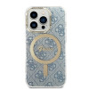 Guess GUBPP14XH4EACSB Apple iPhone 14 Pro Max vāciņš + bezvadu lādētājs, zils cietais maciņš, 4G Print, MagSafe