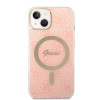 Guess GUBPP14MH4EACSP Maciņš + bezvadu lādētājs Apple iPhone 14 Plus / iPhone 15 Plus rozā cietais maciņš, 4G Print, MagSafe
