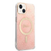 Guess GUBPP14MH4EACSP Maciņš + bezvadu lādētājs Apple iPhone 14 Plus / iPhone 15 Plus rozā cietais maciņš, 4G Print, MagSafe