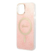 Guess GUBPP14MH4EACSP Maciņš + bezvadu lādētājs Apple iPhone 14 Plus / iPhone 15 Plus rozā cietais maciņš, 4G Print, MagSafe