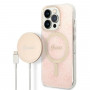 Guess GUBPP14LH4EACSP Apple iPhone 14 Pro maciņš + bezvadu lādētājs, rozā cietais maciņš, 4G Print, MagSafe
